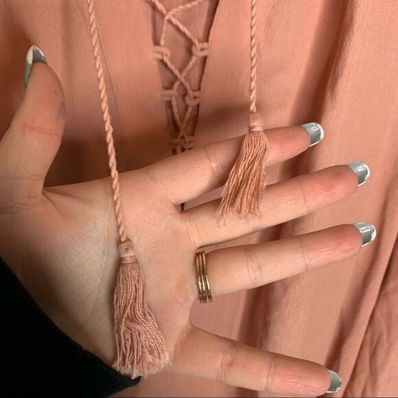 Madewell Peachy Pink Lace Up Peasant Blouse Size Extra Small - Picture 3 of 6